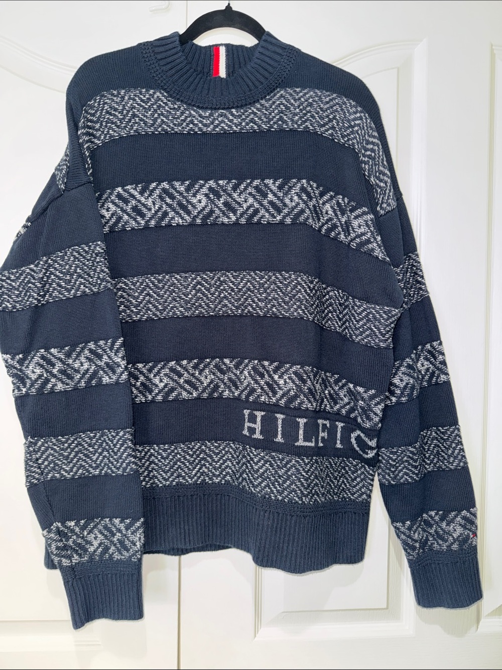 Tommy Hilfiger Navy Fairisle Mock Crewneck Sweater - Men